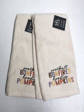 2 NWT Football Bonfires Hoodies Pumpkins Graphic Text Hand Towels